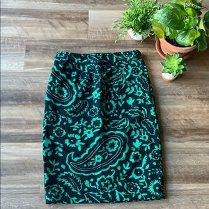 Boden Green & Black Paisley Pencil Skirt 4R